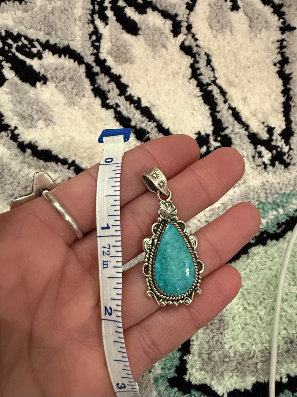 Turquoise Teardrop Pendant Necklace - Silver Accent